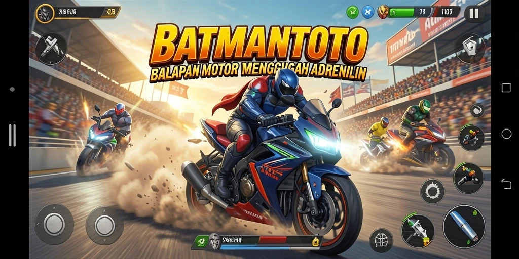 Tampilan gameplay <strong>BATMANTOTO</strong> dengan aksi balapan motor yang seru.